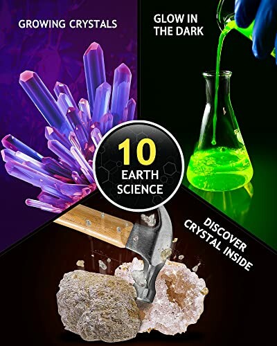 Educational earth science kit with glowing crystals and rock excavation.